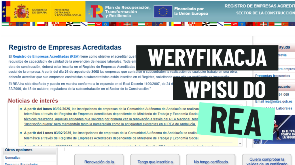weryfikacja wpisu REA w Hiszpanii – sprawdzenie firmy budowlanej